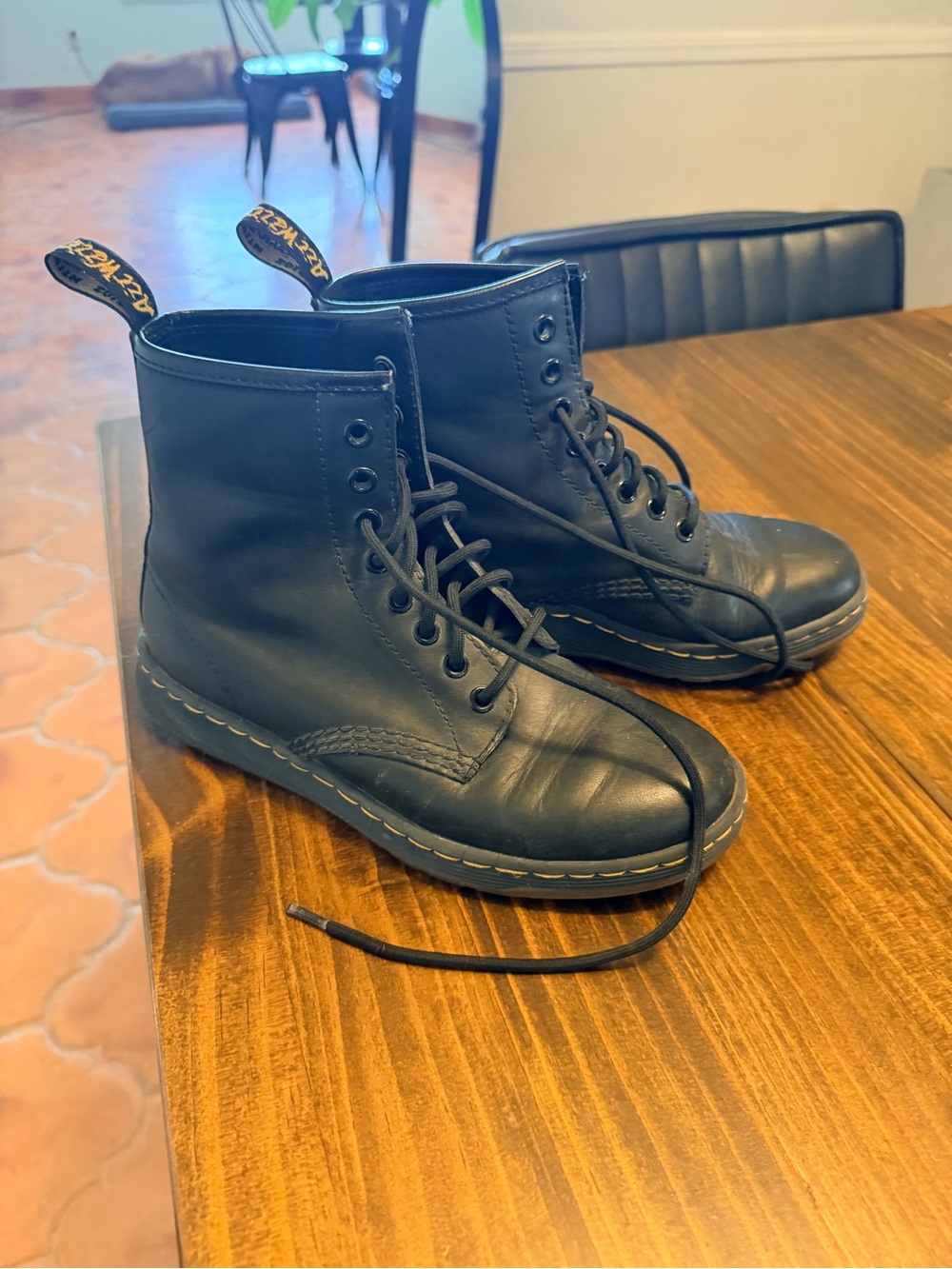 Dr. Martens Black Leather 8-Eye Lace-Up Ankle Boots